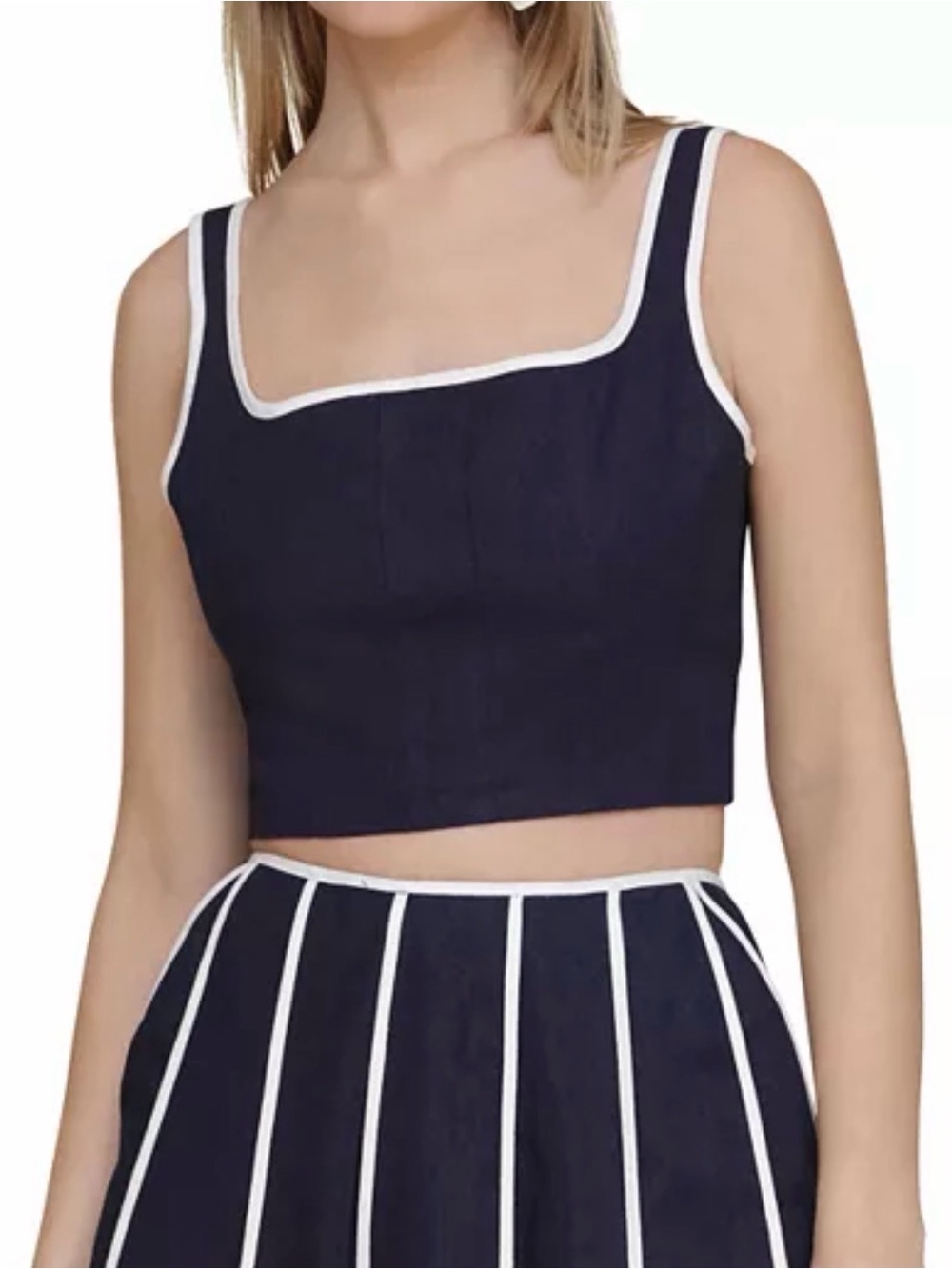 Avec De Filles Navy Linen Blend Crop Top SZ 14 NWT